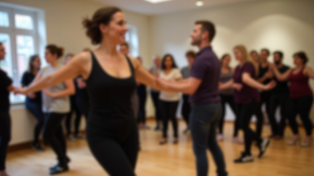 Instructor demonstrating kizomba footwork to a group of workshop participants in a Killarney studio